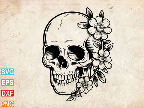 Skull With Flower Svg, Skull With Flower Clipart, Floral Lover Shirt SVG Creativeart88 