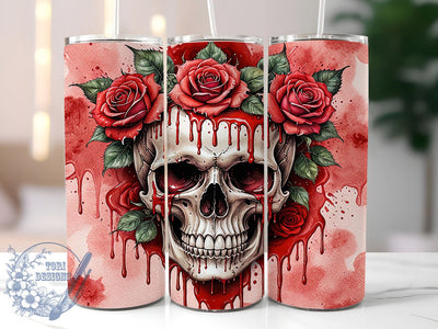Skull with Roses 20oz Skinny Tumbler, Floral Skeleton Tumbler Png, Straight & Tapered Tumbler Wrap, Instant Digital Download Sublimation ToriDesigns 