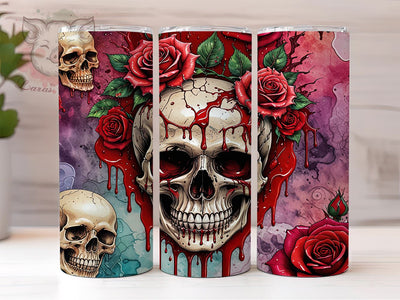 Skull with Roses 20oz Tumbler Png, Straight & Tapered Tumbler Png, Red Roses Skulls Tumbler Png, Digital Download PNG Sublimation Lara' s Designs 