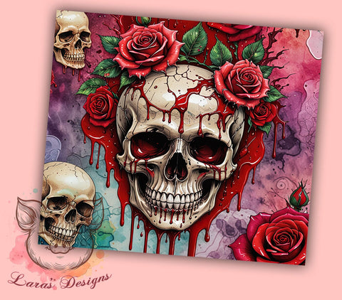 Skull with Roses 20oz Tumbler Png, Straight & Tapered Tumbler Png, Red Roses Skulls Tumbler Png, Digital Download PNG Sublimation Lara' s Designs 