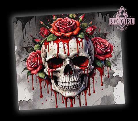 Skull with Roses 20oz Tumbler Wrap Sublimation Design, Straight Tapered Tumbler Wrap, Pink skull Tumbler Png, Instant Digital Download Sublimation SvggirlplusArt 