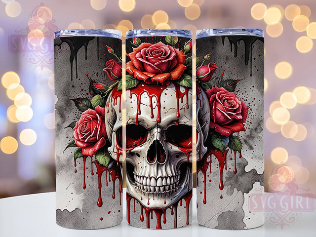 Skull with Roses 20oz Tumbler Wrap Sublimation Design, Straight Tapered Tumbler Wrap, Pink skull Tumbler Png, Instant Digital Download Sublimation SvggirlplusArt 