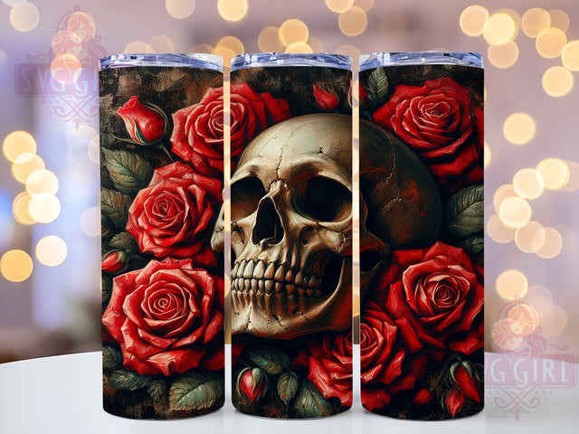 Skull With Roses 20oz Tumbler Wrap Sublimation Design, Straight Tapered Tumbler Wrap, Skull Tumbler Png, Instant Digital Download Sublimation SvggirlplusArt 