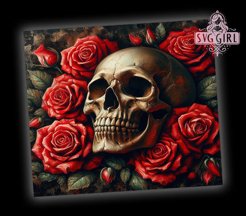 Skull With Roses 20oz Tumbler Wrap Sublimation Design, Straight Tapered Tumbler Wrap, Skull Tumbler Png, Instant Digital Download Sublimation SvggirlplusArt 