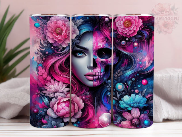 Skull Woman 20oz Tumbler Wrap PNG, Fun Floral Tumbler Png, Straight & Tapered Tumbler Wrap, Instant Digital Download Sublimation Li Zamperini 
