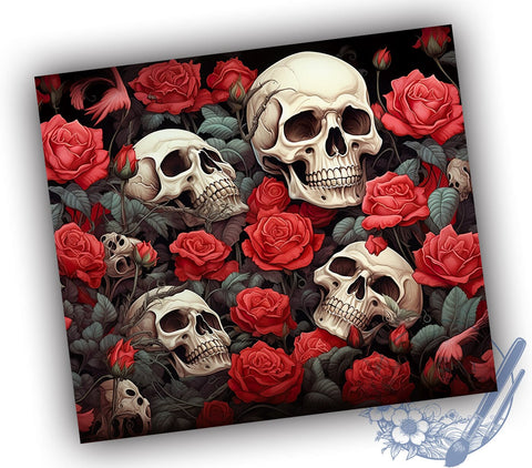 Skulls and Roses 20oz Skinny Tumbler PNG, Skeletons Tumbler Sublimation Wrap, Straight & Tapered Tumbler Wrap, Instant Digital Download Sublimation ToriDesigns 