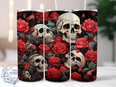 Skulls and Roses 20oz Skinny Tumbler PNG, Skeletons Tumbler Sublimation Wrap, Straight & Tapered Tumbler Wrap, Instant Digital Download Sublimation ToriDesigns 