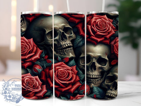 Skulls and Roses 20oz Skinny Tumbler, Skeletons Tumbler Png, Straight & Tapered Tumbler Wrap, Instant Digital Download Sublimation ToriDesigns 