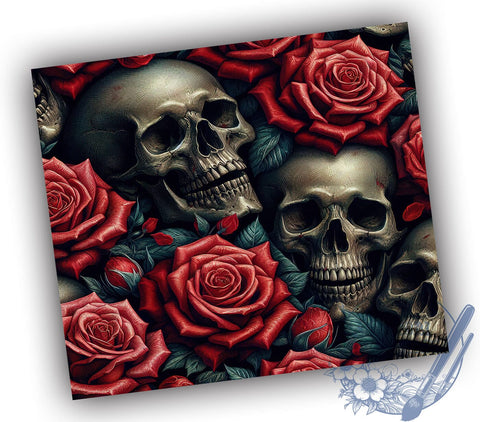 Skulls and Roses 20oz Skinny Tumbler, Skeletons Tumbler Png, Straight & Tapered Tumbler Wrap, Instant Digital Download Sublimation ToriDesigns 