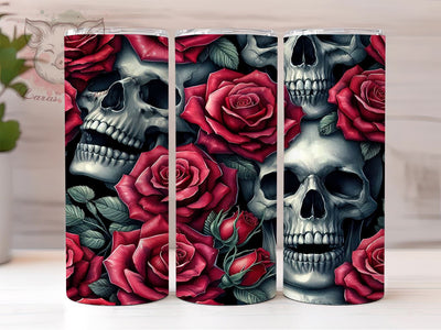 Skulls and Roses 20oz Tumbler Png, Straight & Tapered Tumbler Png, Halloween Skull Tumbler Png, Digital Download PNG Sublimation Lara' s Designs 