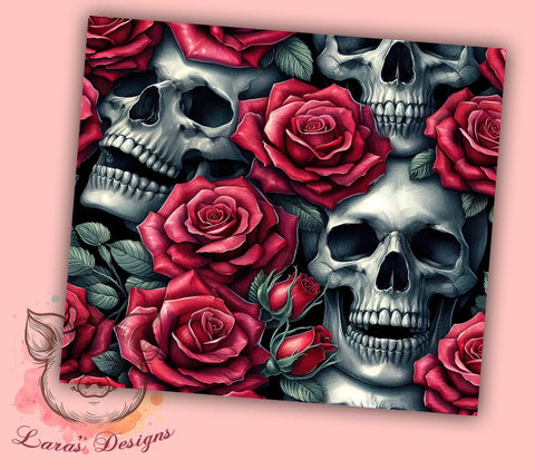 Skulls and Roses 20oz Tumbler Png, Straight & Tapered Tumbler Png, Halloween Skull Tumbler Png, Digital Download PNG Sublimation Lara' s Designs 