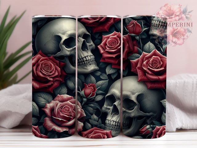 Skulls and Roses 20oz Tumbler Wrap PNG, Skull Floral Tumbler Png, Straight & Tapered Tumbler Wrap, Instant Digital Download Sublimation Li Zamperini 