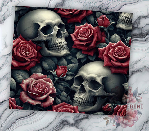 Skulls and Roses 20oz Tumbler Wrap PNG, Skull Floral Tumbler Png, Straight & Tapered Tumbler Wrap, Instant Digital Download Sublimation Li Zamperini 