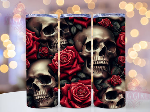 Skulls and Roses 20oz Tumbler Wrap Sublimation Design, Straight Tapered Tumbler Wrap, Skulls Halloween Tumbler Png, Instant Digital Download Sublimation SvggirlplusArt 