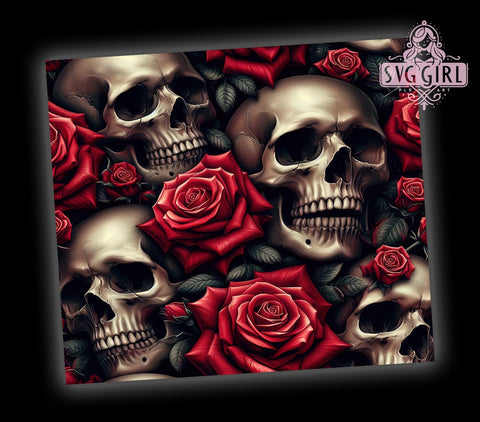 Skulls and Roses 20oz Tumbler Wrap Sublimation Design, Straight Tapered Tumbler Wrap, Skulls Halloween Tumbler Png, Instant Digital Download Sublimation SvggirlplusArt 