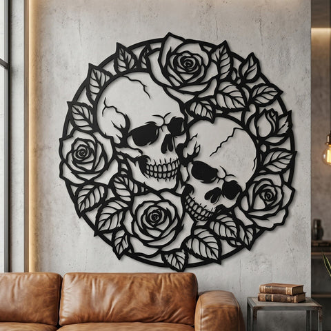 Skulls and Roses Laser SVG | Gothic Floral Skull DXF | Plasma CNC Metal Wall Art File | Laser Cut Rose Skull Design | Svg Png Eps Dxf SVG HappyDesignStudio 