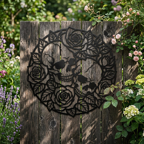 Skulls and Roses Laser SVG | Gothic Floral Skull DXF | Plasma CNC Metal Wall Art File | Laser Cut Rose Skull Design | Svg Png Eps Dxf SVG HappyDesignStudio 