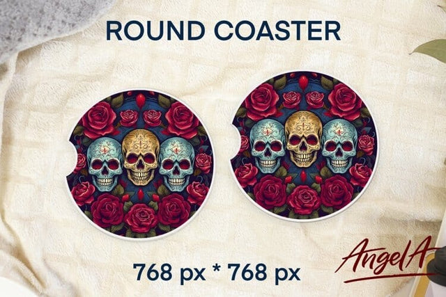 Skulls and roses PNG / Halloween round coaster sublimation Sublimation Angelina Semenova 