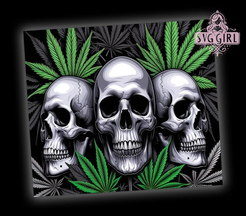 Skulls and Weed Tumbler Wrap, Cannabis Skull Design, 20oz Sublimation Wrap, Digital Download Tumbler, Edgy Drinkware, Unique Skull Art, Stoner Gift, Weed Lover Tumbler Design Sublimation SvggirlplusArt 