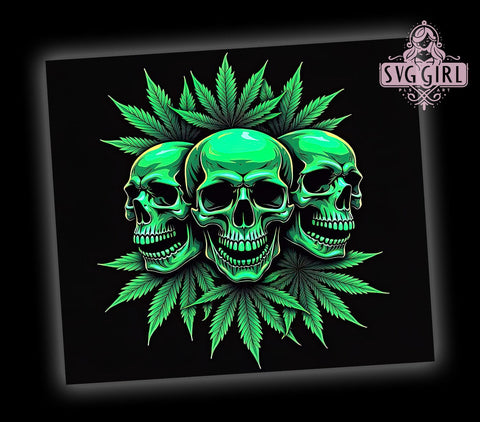 Skulls and Weed Tumbler Wrap, Cannabis Skull Design, 20oz Sublimation Wrap, Digital Download Tumbler, Edgy Drinkware, Unique Skull Art, Stoner Gift, Weed Lover Tumbler Design Sublimation SvggirlplusArt 