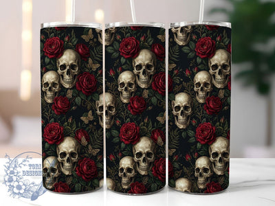 Skulls & Red Roses 20oz Tumbler, Dark Romance, Gothic Beauty, Macabre Love, Red And Black, Elegant Horror, Floral Skull, Sublimation Wrap Sublimation ToriDesigns 