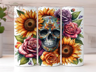 Skulls Sunflowers 20oz Tumbler Png, Straight & Tapered Tumbler Png, Skull Halloween Tumbler Png, Digital Download PNG Sublimation Lara' s Designs 