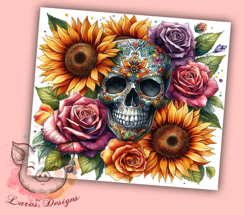 Skulls Sunflowers 20oz Tumbler Png, Straight & Tapered Tumbler Png, Skull Halloween Tumbler Png, Digital Download PNG Sublimation Lara' s Designs 