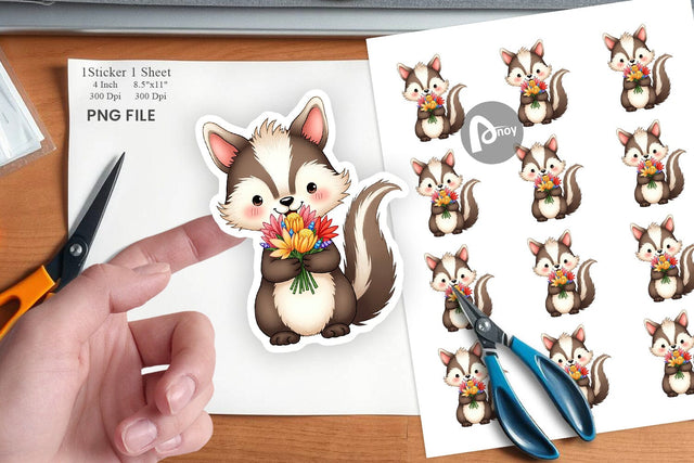Skunk Spring Bouquet Sticker Sublimation artnoy 