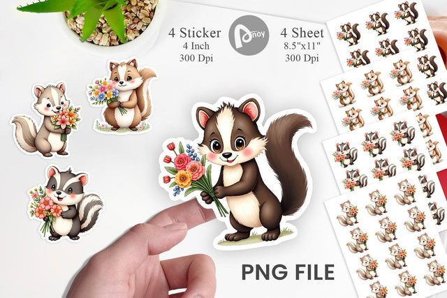 Skunk Spring Bouquet Sticker Sublimation artnoy 