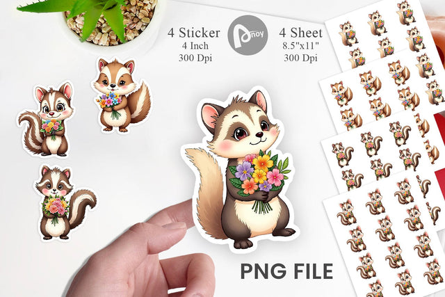 Skunk Spring Bouquet Sticker Sublimation artnoy 