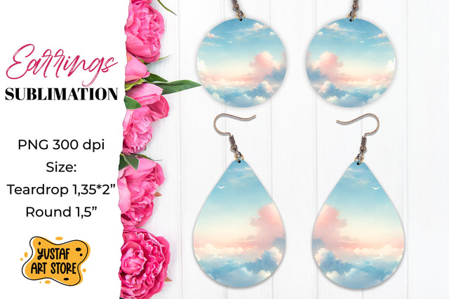 Sky Earrings Sublimation. Teardrop and Round Sublimation Yustaf Art Store 