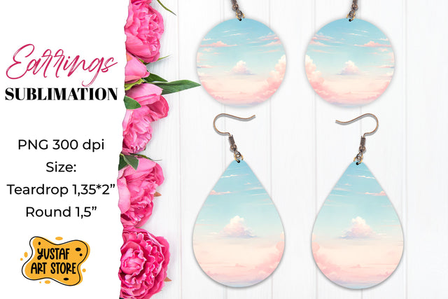Sky Earrings Sublimation. Teardrop/Round Sublimation Yustaf Art Store 