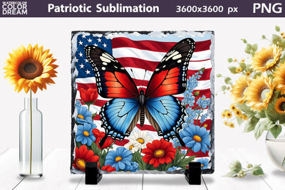 Slate Sublimation Design | Patriotic Butterfly Illustration Sublimation WatercolorColorDream 