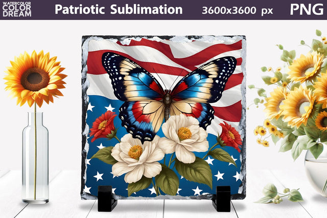 Slate Sublimation Design | Patriotic Butterfly Illustration Sublimation WatercolorColorDream 