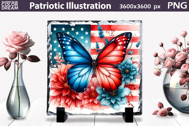 Slate Sublimation Design | Patriotic Butterfly Illustration Sublimation WatercolorColorDream 