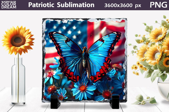 Slate Sublimation Design | Patriotic Butterfly Illustration Sublimation WatercolorColorDream 