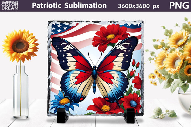 Slate Sublimation Design | Patriotic Butterfly Illustration Sublimation WatercolorColorDream 