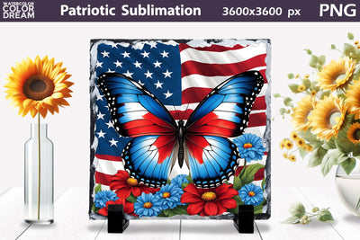 Slate Sublimation Design | Patriotic Butterfly Illustration Sublimation WatercolorColorDream 