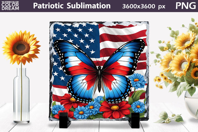 Slate Sublimation Design | Patriotic Butterfly Illustration Sublimation WatercolorColorDream 