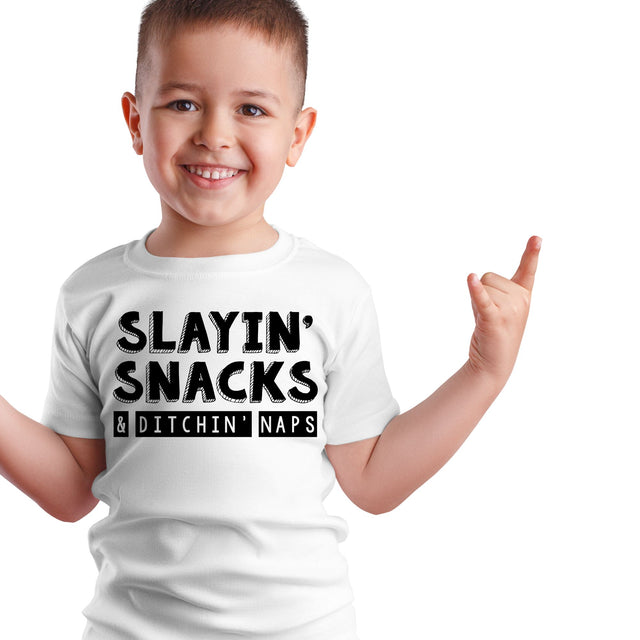 Slayin Snacks Ditchin Naps SVG | Foodie Humor Design | Bold Black Typography Lifestyle Quote SVG So Fontsy VIP Design Shop 