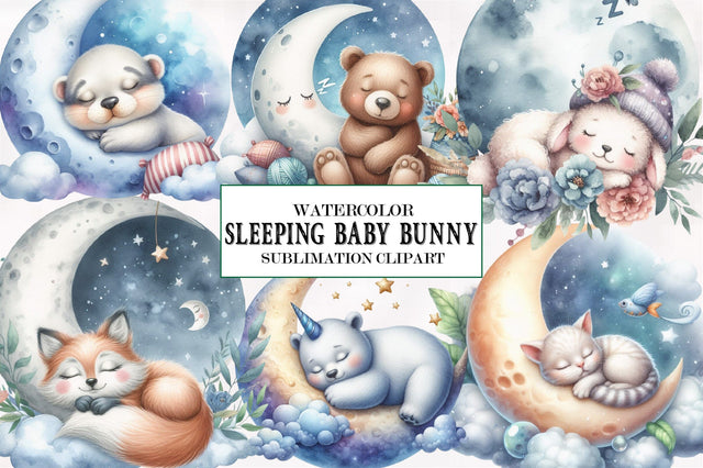 Sleeping Baby Bunny Watercolor Clipart Sublimation SVGista 