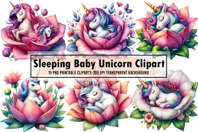 Sleeping Baby Unicorn Collection Clipart Sublimation designartist 