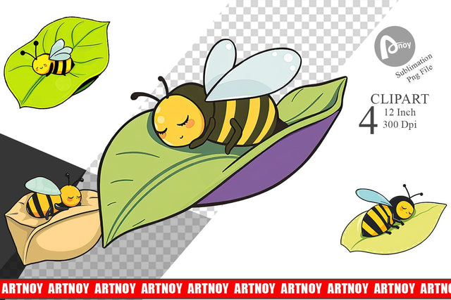 Sleeping Bee on Leaf Clipart Sublimation artnoy 