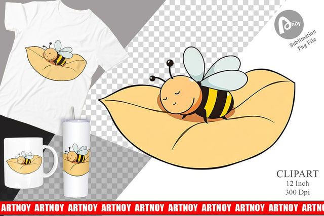 Sleeping Bee on Leaf Clipart Sublimation artnoy 