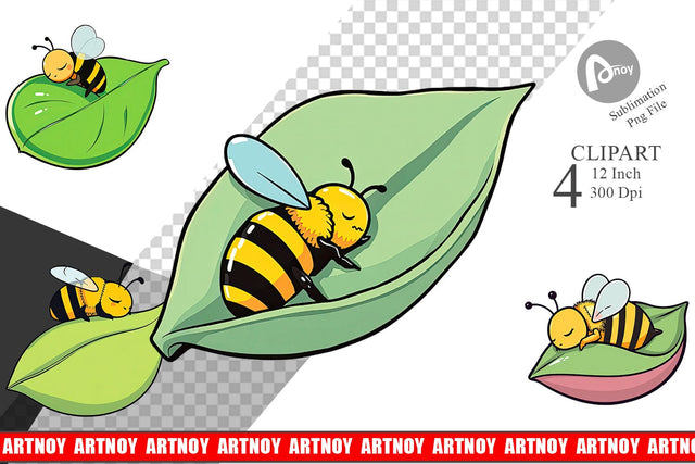 Sleeping Bee on Leaf Clipart Sublimation artnoy 