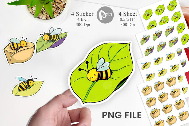Sleeping Bee on Leaf Sticker Sublimation artnoy 
