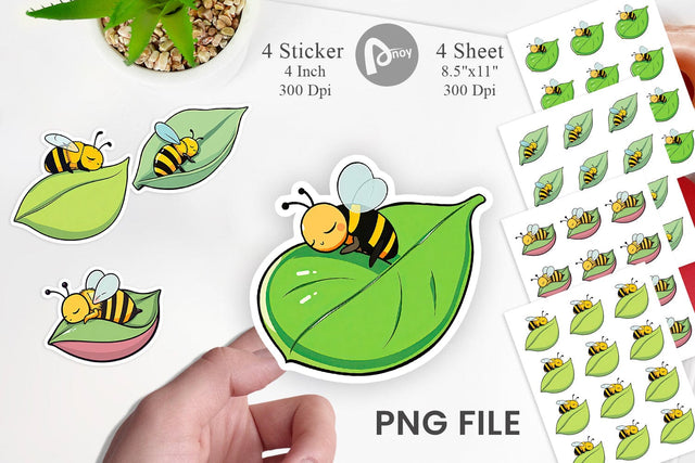 Sleeping Bee on Leaf Sticker Sublimation artnoy 