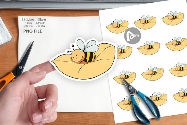 Sleeping Bee on Leaf Sticker Sublimation artnoy 