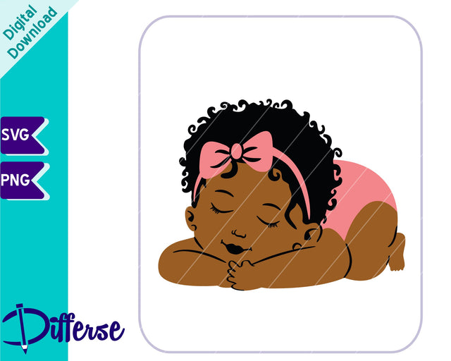 Sleeping Black Baby Girl SVG | African-American Newborn SVG SVG Differse 