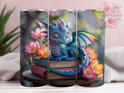 Sleeping Book Dragon Tumbler, Fantasy Book Lover Wrap, Mythical Dragon Cup, 20oz Sublimation Wrap, Stylish Fantasy Design Tumbler, Artistic Dragon Library Cup, Whimsical Reading Dragon Theme Wrap Sublimation Li Zamperini 